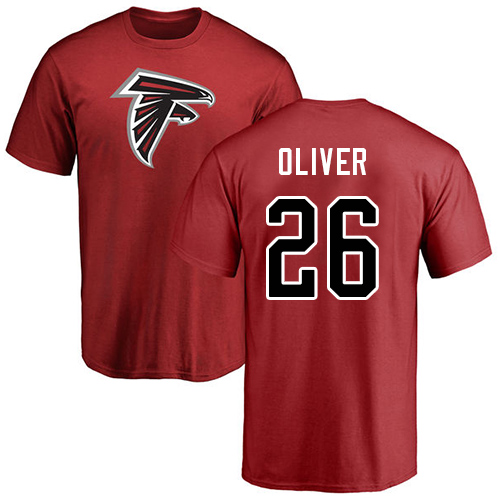 Atlanta Falcons Men Red Isaiah Oliver Name And Number Logo NFL Football #26 T Shirt